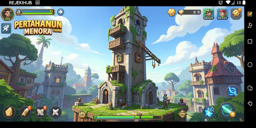 Tangkapan layar menunjukkan aksi seru dalam permainan Tower Defense REJEKIHUB.
